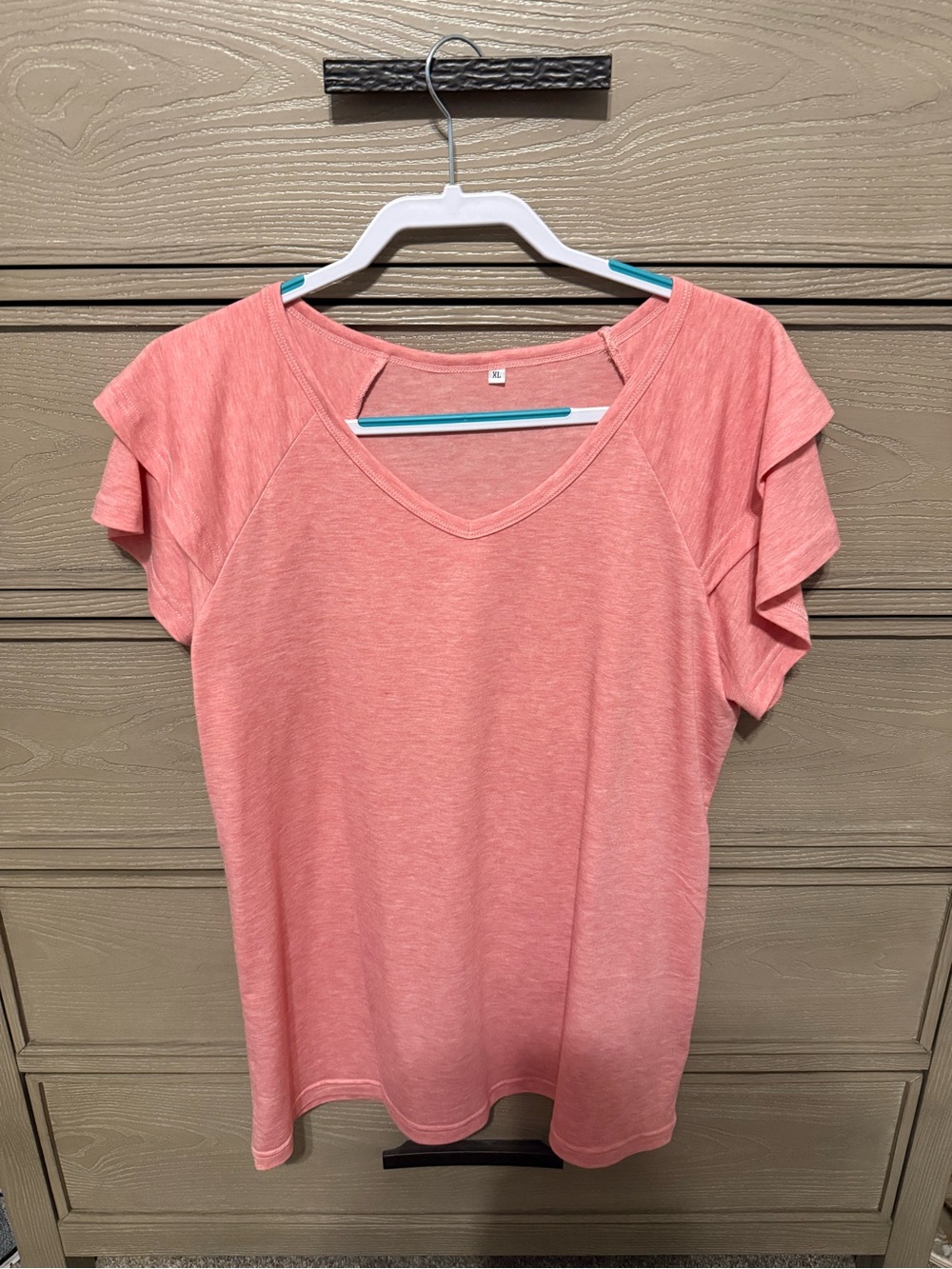 Women's Coral Ruffle Sleeve V-Neck Top
